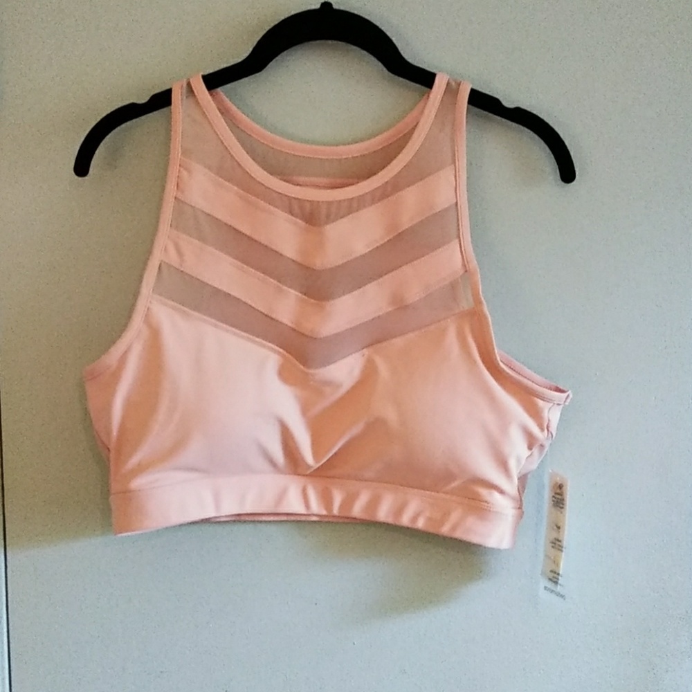 Pink high neck sports bra